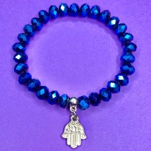 Blue Metallic & Gold Hamsa Charm Bracelet